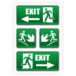 Semn Indicator Iesiri in caz de urgenta, autocolant, 30 x 20 cm, set 4 bucati