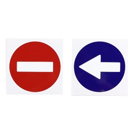 Semn Indicator Depasirea interzisa + Depasire pe partea stanga, autocolant, diametru 12 cm, set 2 bucati
