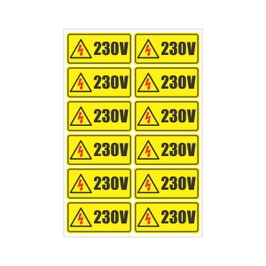 Semn Indicator Priza 230 V, autocolant, 9.5 x 4.5 cm, set 12 bucati